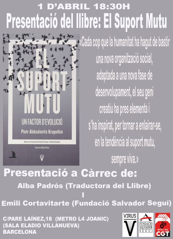 Presentació del llibre ‘El suport Mutu’, 1 d’abril als locals de CGT Barcelona